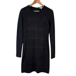 Shoshanna Crewneck Long Sleeve Sheath Cocktail Dress in Black Geo Textured, Sz 6